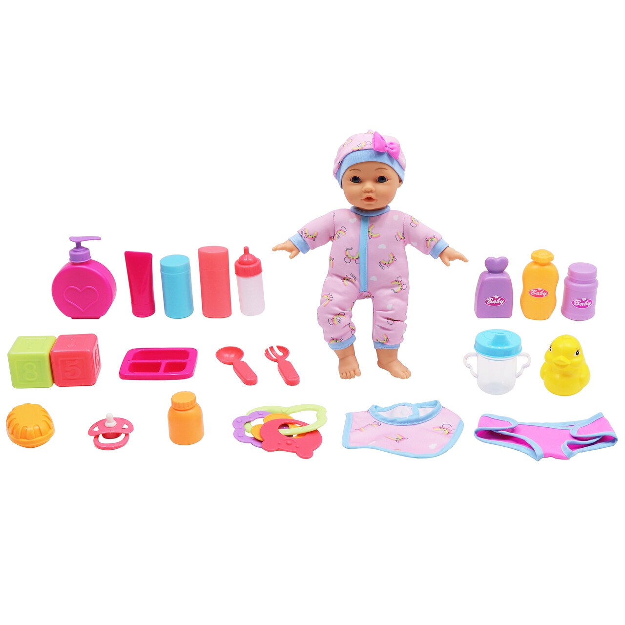 Dream Collection: Baby Doll Starter Set - Pink & Blue, 12" Lifelike Doll, Mix & Match Clothes, 22 pc Feeding Accessories, Soft & Posable, Kids Ages 2+